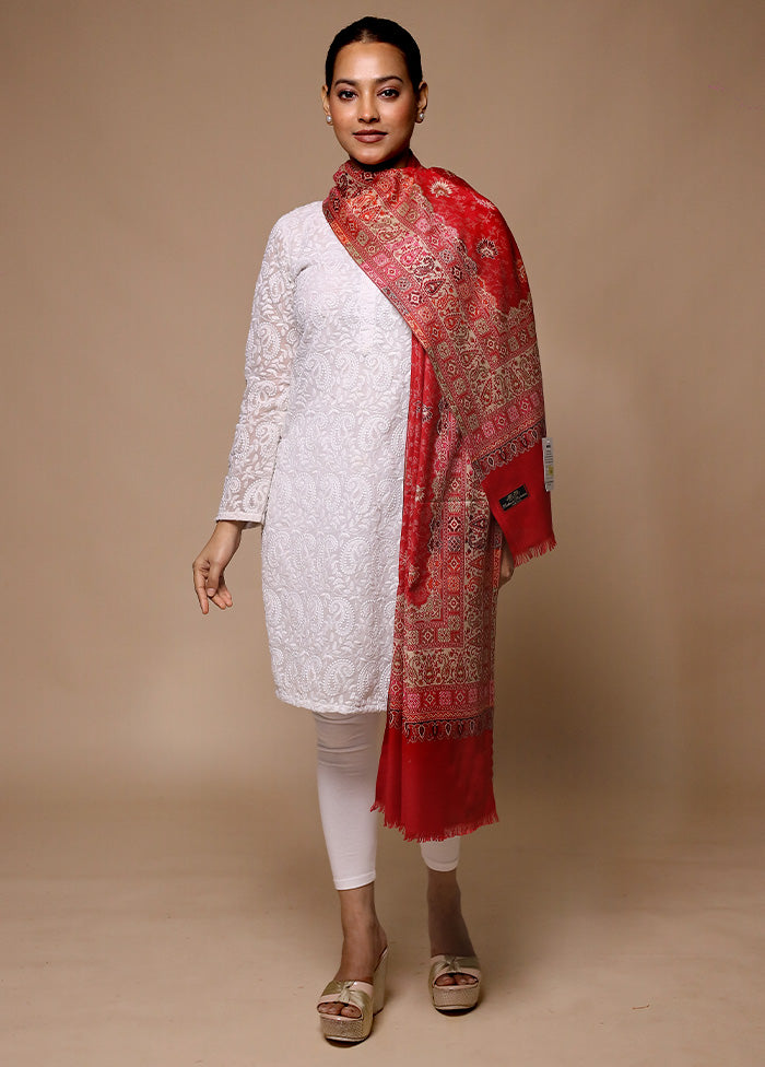 Red Butta Work With Zari Woven Border Shawl 100% Original Sale Online