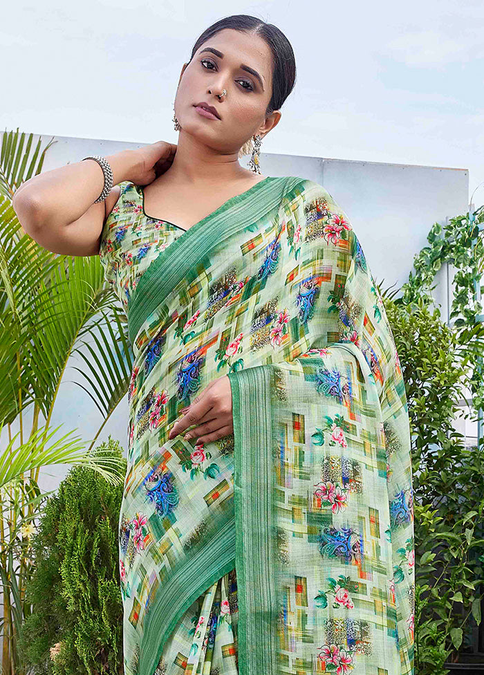 Multicolor Linen Silk Saree With Blouse Piece View Cheap Online