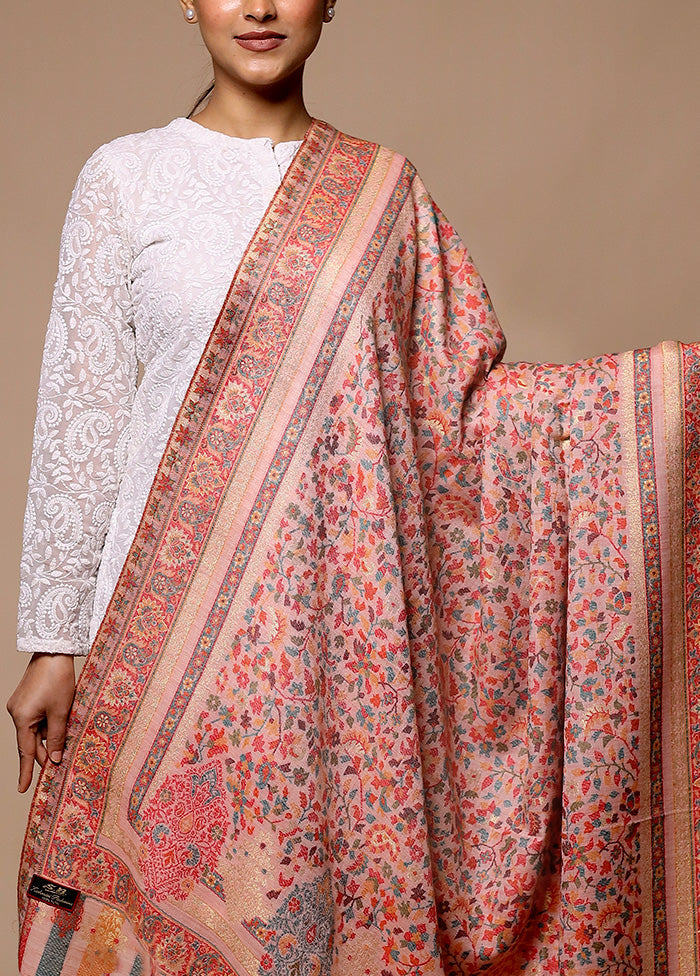 Pink Butta Work With Zari Woven Border Shawl Outlet View