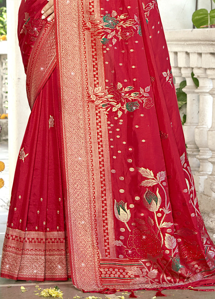 Red Spun Silk Saree With Blouse Piece Sale Explore