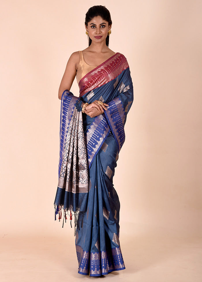 Blue Cotton Saree With Blouse Piece Websites For Sale