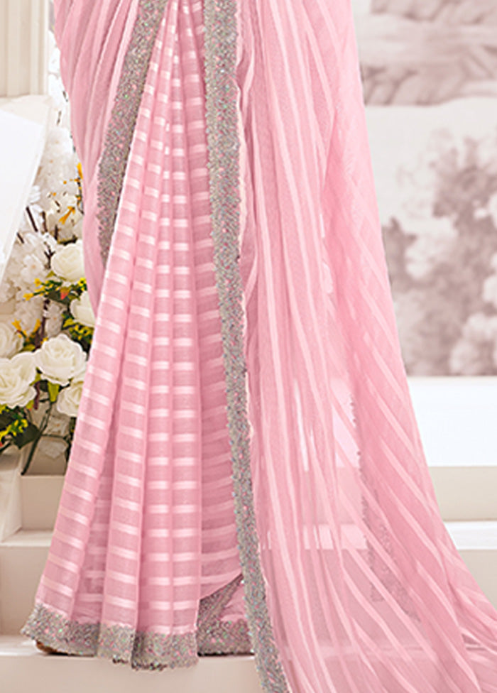 Pink Georgette Saree With Blouse Piece Online Online Clearance