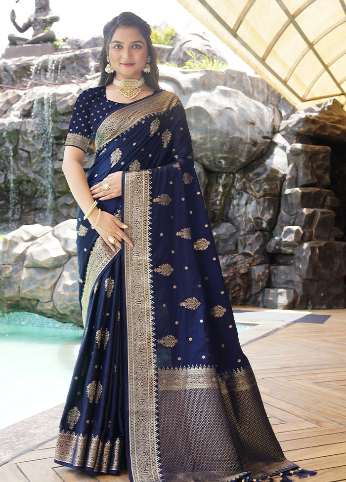 Navy Blue Satin Silk Saree With Blouse Piece Outlet Amazon