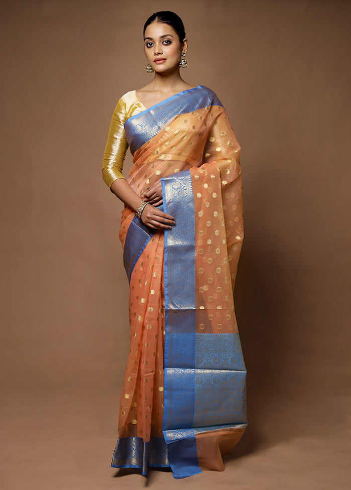 Peach Kora Silk Saree With Blouse Piece Shop Offer Cheap Online