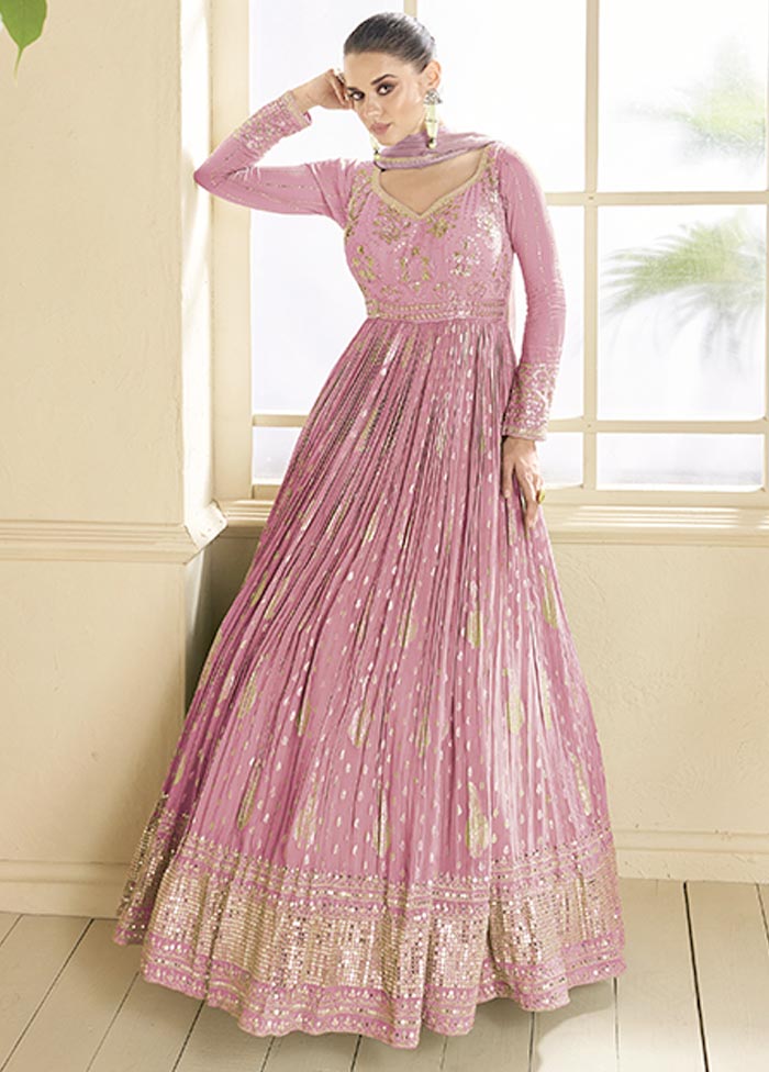 3 Pc Light Pink Semi Stitched Viscose Suit Set Discount Sale Online