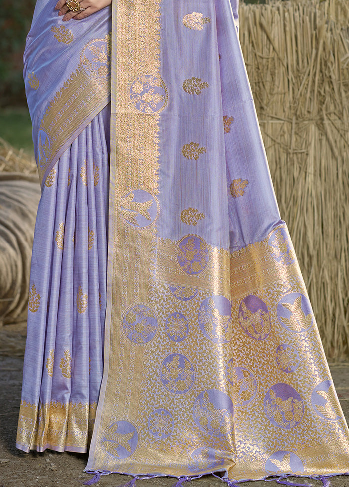 Purple Spun Silk Saree With Blouse Piece Comfortable Cheap Pice