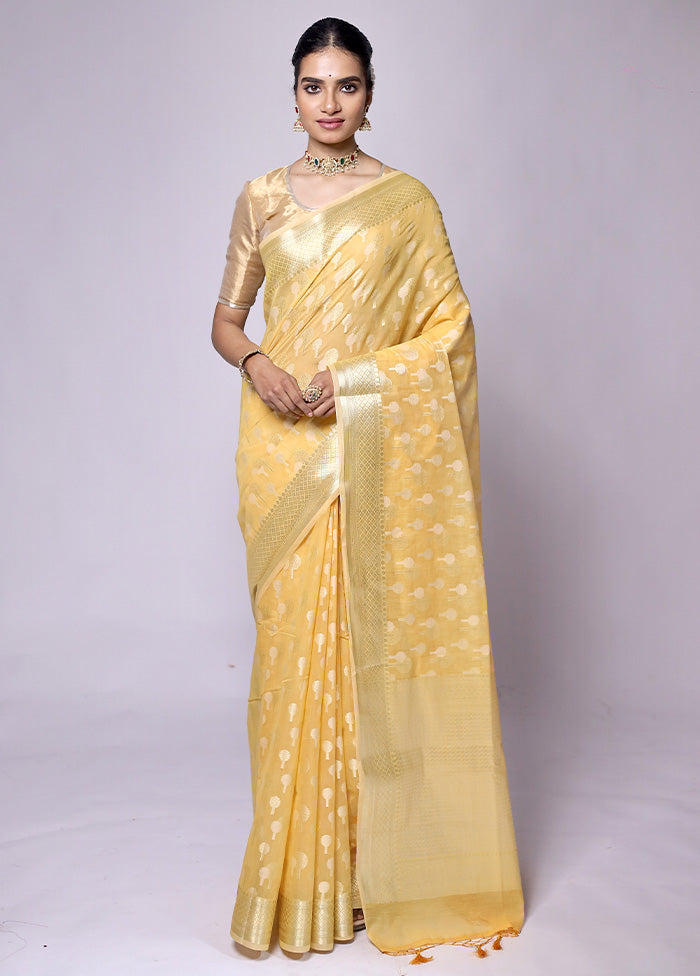 Yellow Kora Silk Saree With Blouse Piece Buy Cheap Perfect