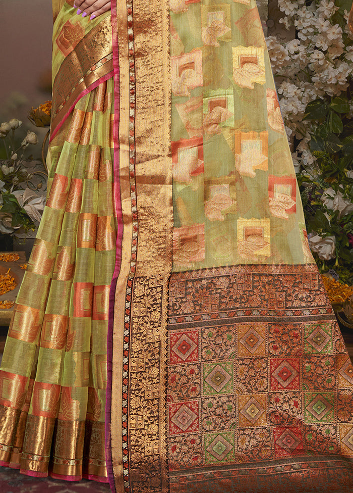 Olive Green Chanderi Silk Saree With Blouse Piece Eastbay Cheap Online