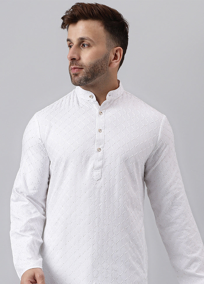 White Viscose Jacquard Long Kurta Cheap Manchester Great Sale