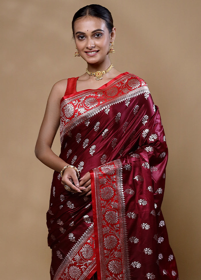 Maroon Banarasi Silk Saree With Blouse Piece Clearance How Much