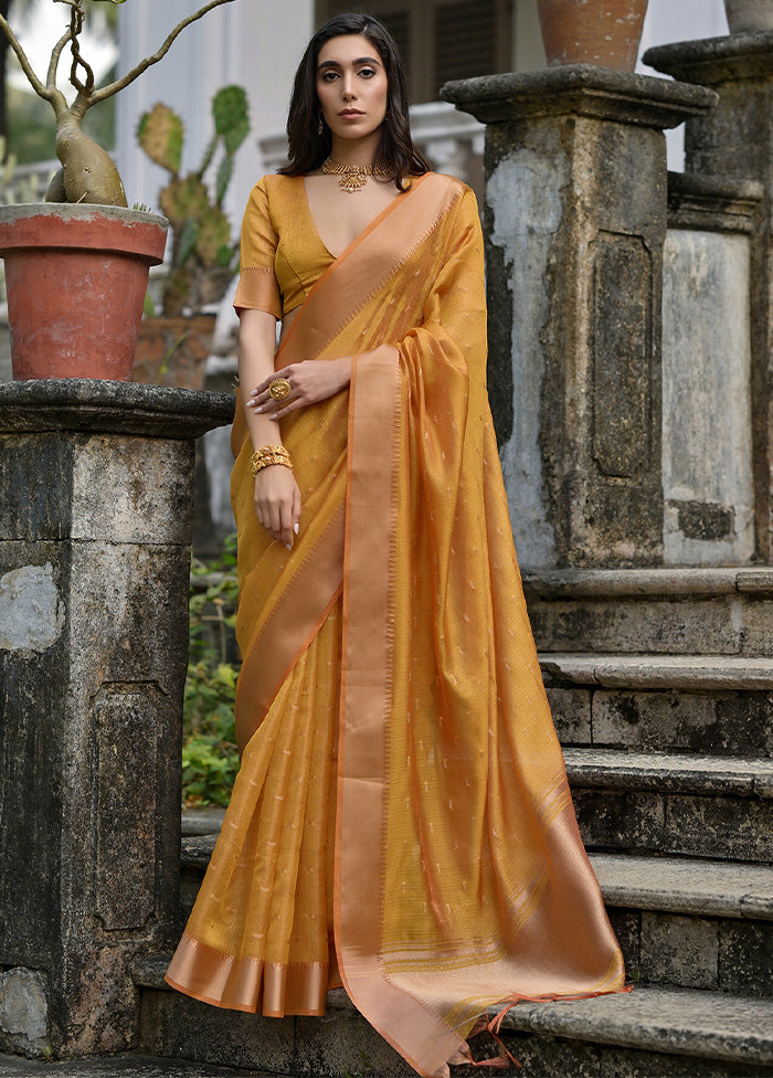 Yellow Tussar Silk Saree With Blouse Piece Looking For For Sale