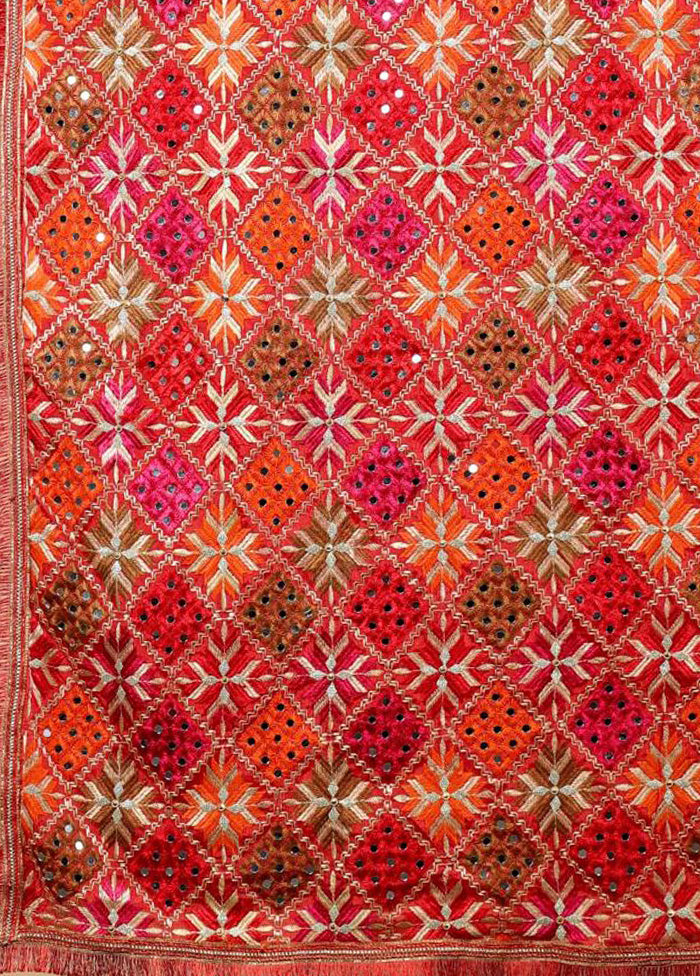 Red Chinon Phulkari Work Dupatta Newest For Sale