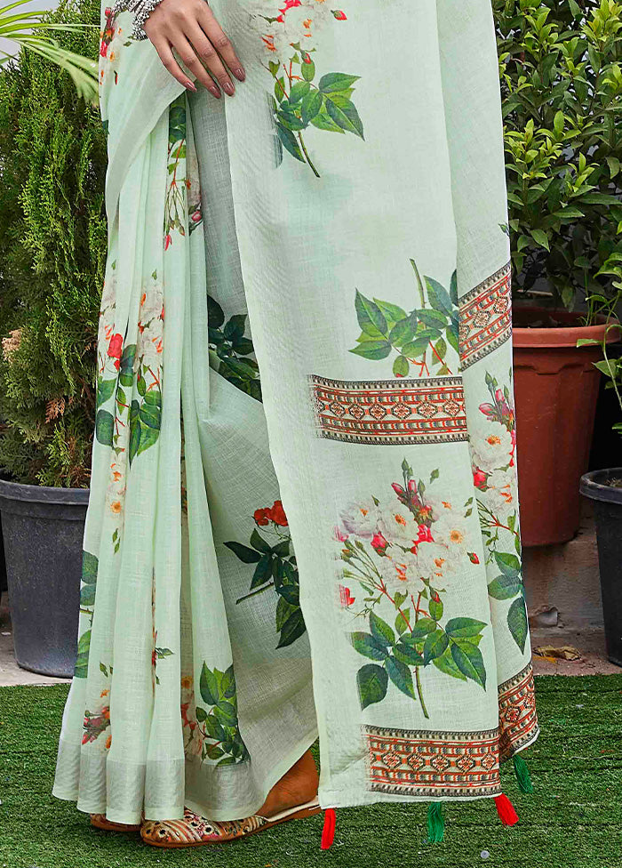 Pista Green Linen Silk Saree With Blouse Piece Cheap Websites