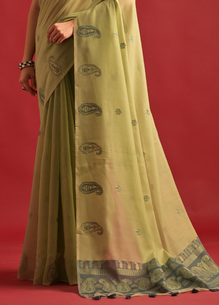 Pista Green Pure Cotton Saree With Blouse Piece Discount Footlocker Pictures