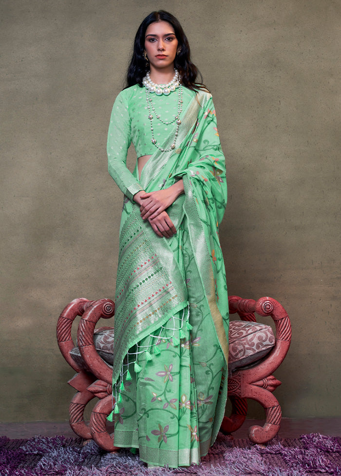 Green Cotton Saree With Blouse Piece Free Shipping Hot Sale