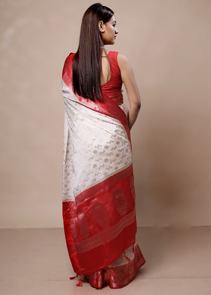 White Kora Silk Saree With Blouse Piece Buy Cheap Outlet Locations