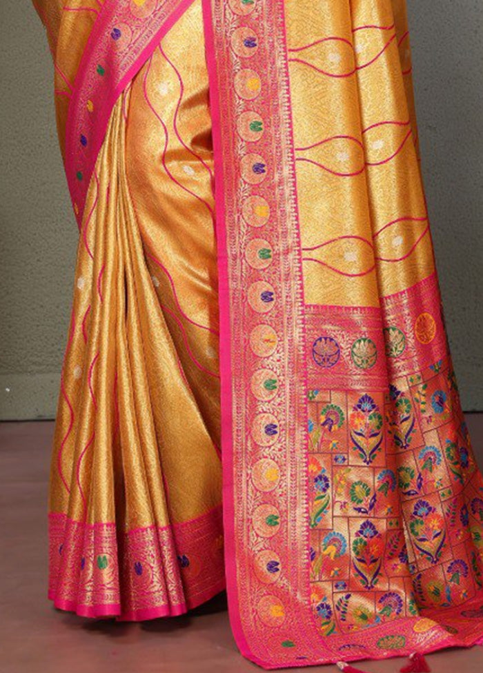 Yellow Banarasi Silk Saree With Blouse Piece Cheap Pick A Best