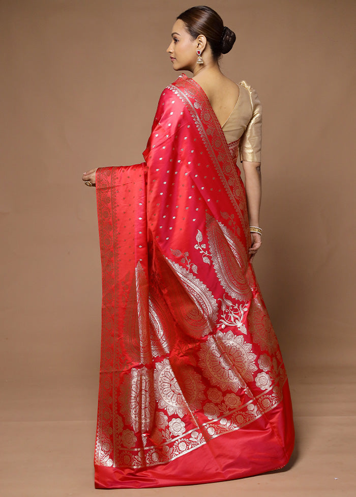 Red Banarasi Silk Saree With Blouse Piece Visa Payment For Sale