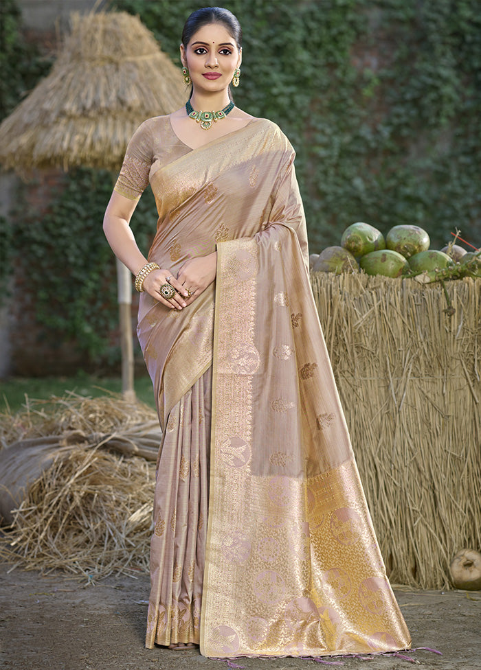 Beige Spun Silk Saree With Blouse Piece Cheap Sale Inexpensive