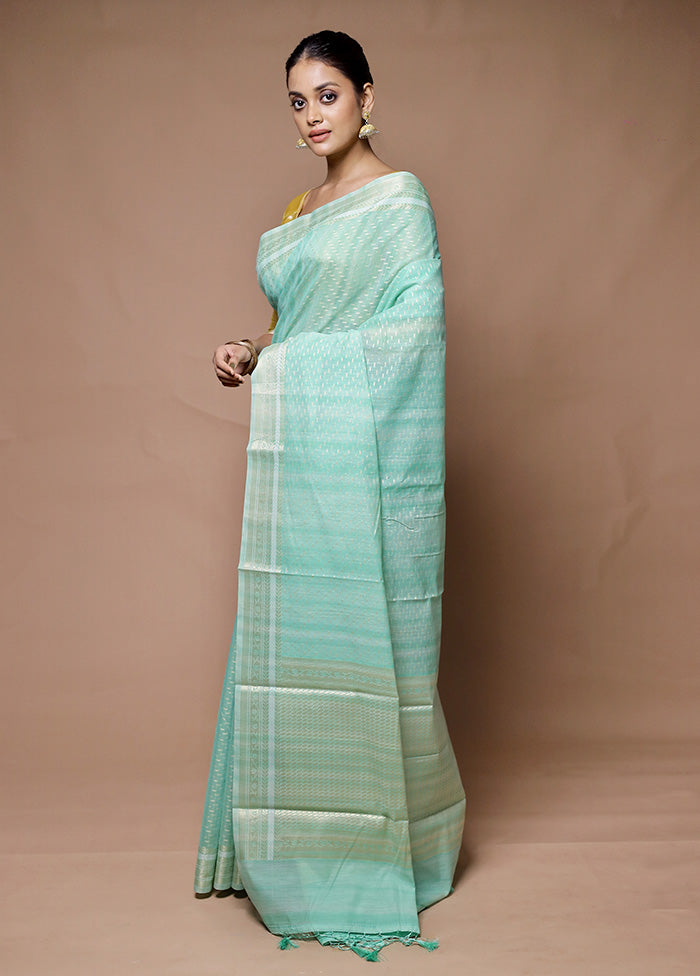 green Kora Silk Saree With Blouse Piece Sale Supply