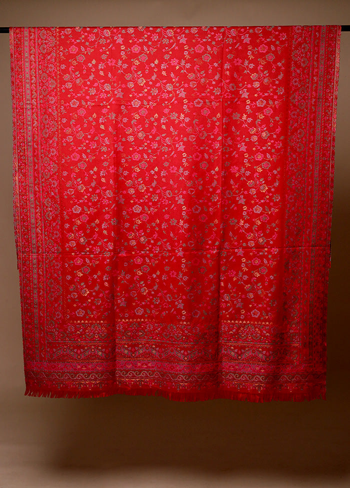 Red Butta Work With Zari Woven Border Shawl Sale Affordable