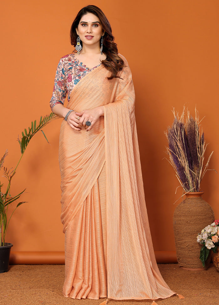 Orange Spun Silk Saree With Blouse Piece Best Pices Online