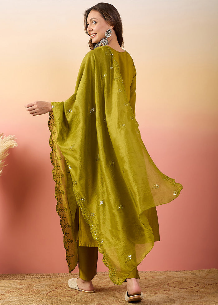 3 Pc Mustard Pure Readymade Silk Suit Set Clearance How Much