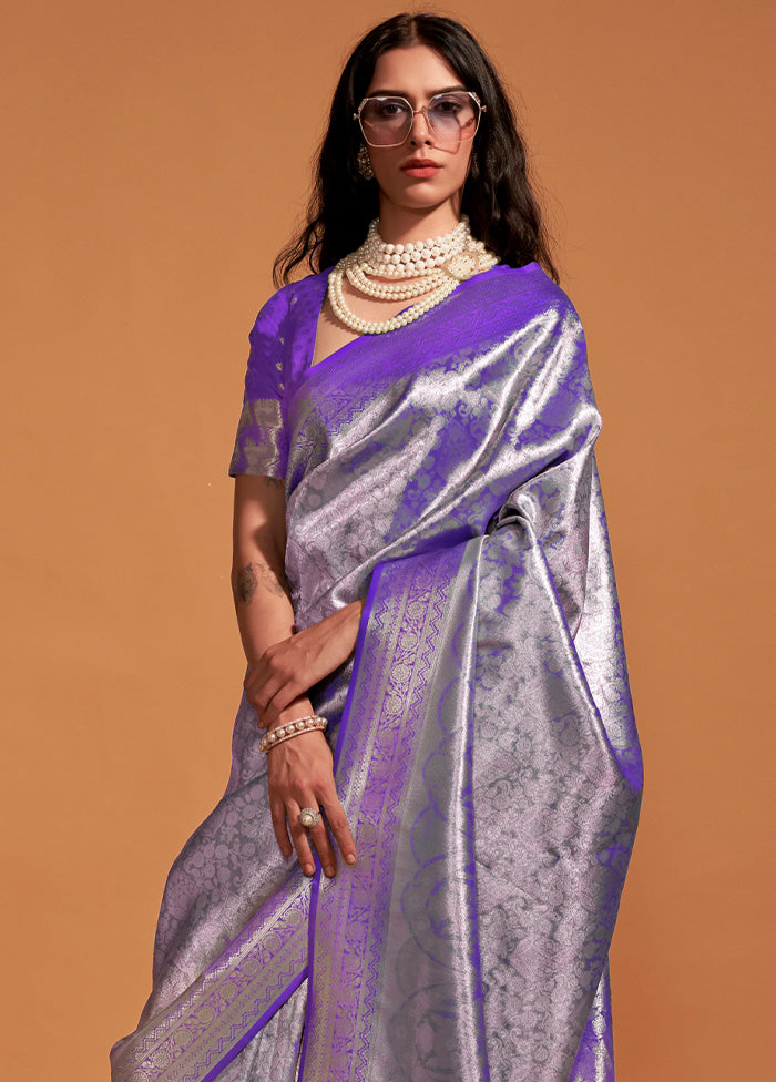 Purple Kanjivaram Silk Saree With Blouse Piece For Cheap Pice