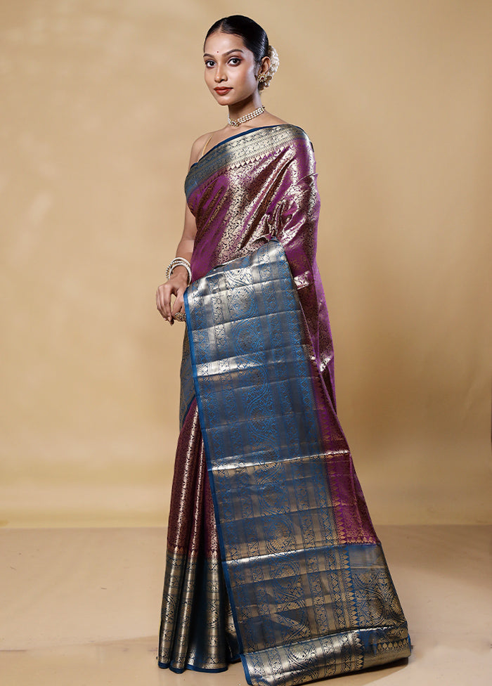 Violet Handloom Kora Pure Silk Saree With Blouse Piece Clearance Deals