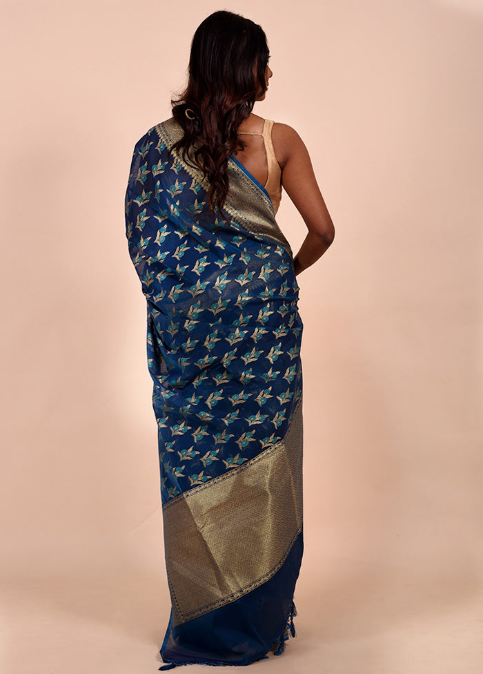 Blue Kora Silk Saree With Blouse Piece Sale Cheap Online