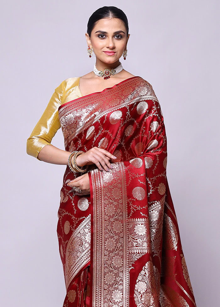 Maroon Banarasi Silk Saree With Blouse Piece Buy Cheap Reliable