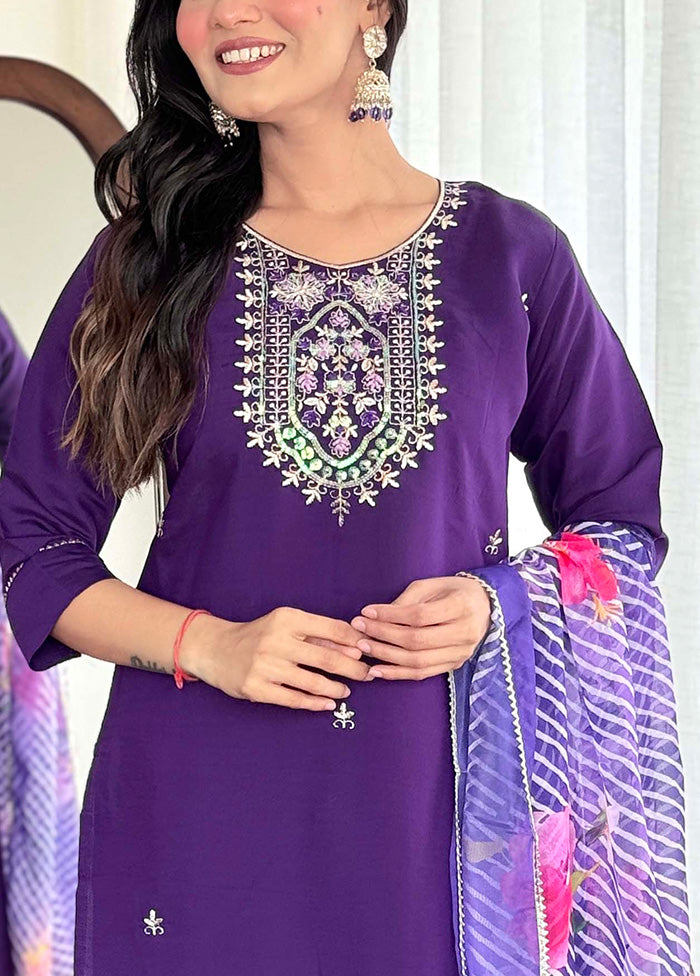 3 Pc Violet Readymade Viscose Suit Set Pay With Paypal Cheap Online