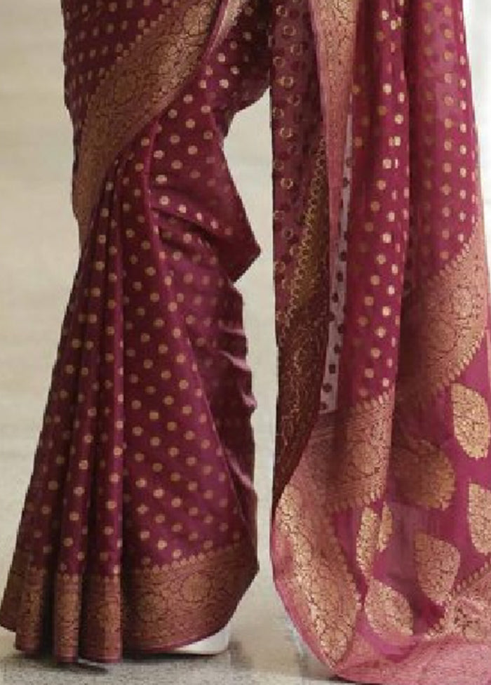 Maroon Banarasi Silk Saree With Blouse Piece Cheap Pice Discount Authentic