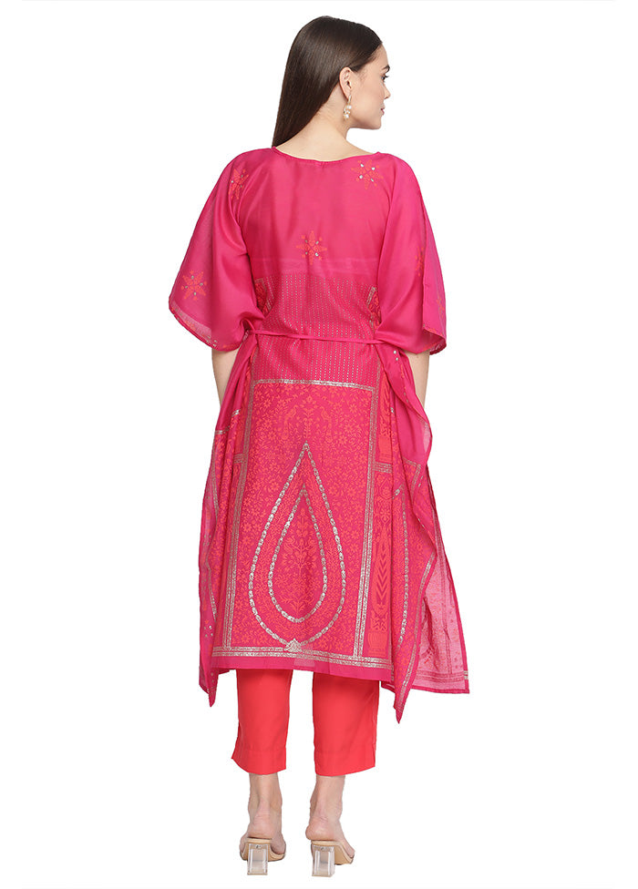 2 Pc Pink Readymade Chanderi Kurti Set Supply Sale Online