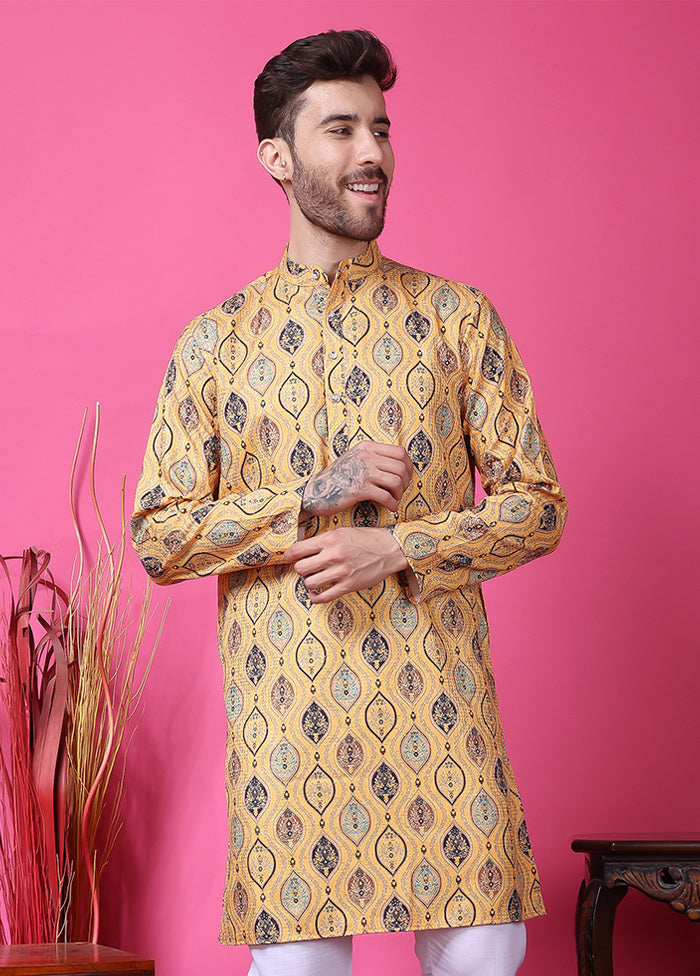 2 Pc Golden Silk Kurta Pajama Set Sale Low Pice Fee Shipping