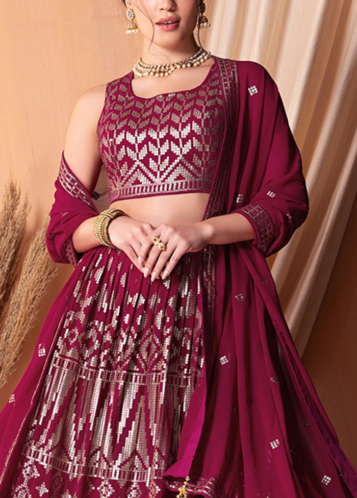 3 Pc Pink Georgette Semi Stitched Lehenga Set Official Online