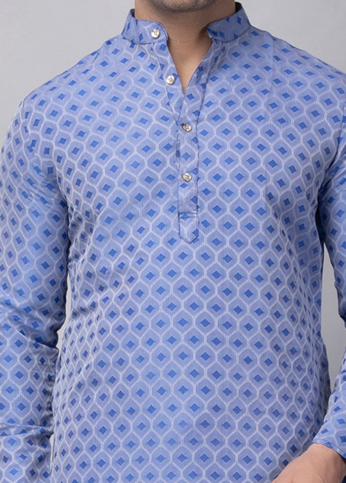 Blue Viscose Jacquard Knee Length Kurta Sale High Quality