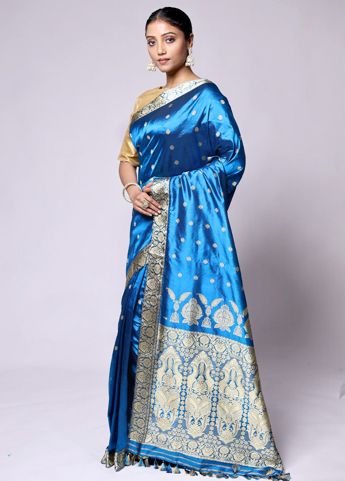 Blue Handloom Assam Pure Silk Saree With Blouse Piece Free Shipping Browse