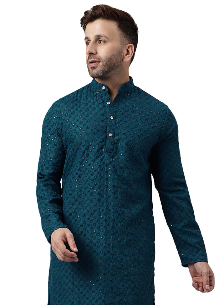 Green Silk Embroidered Kurta Popular