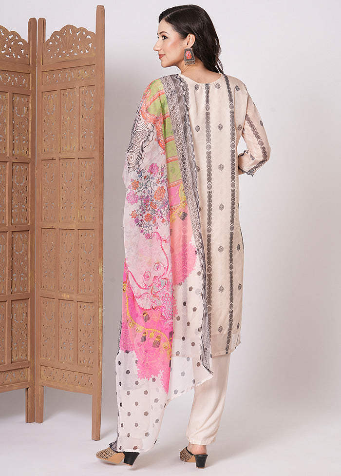 3 Pc Off White Readymade Silk Dupatta Suit Set Sale Footlocker Pictures