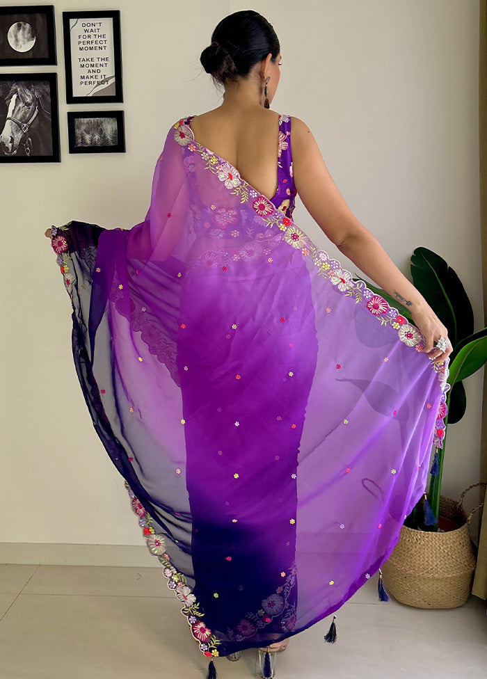 Purple Georgette Saree With Blouse Piece Pices Cheap Online