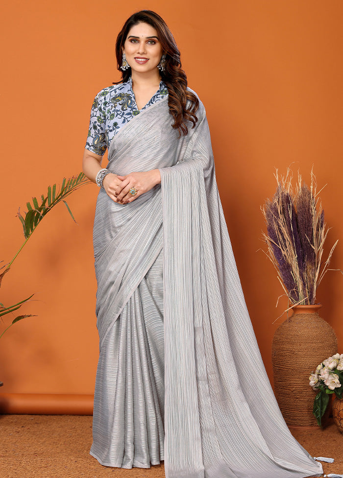 Grey Spun Silk Saree With Blouse Piece Sast Sale Online