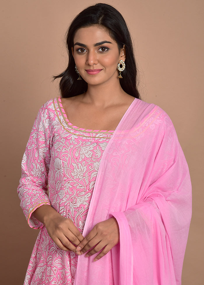 3 Pc Pink Cotton Suit Set With Dupatta Pre Order Online