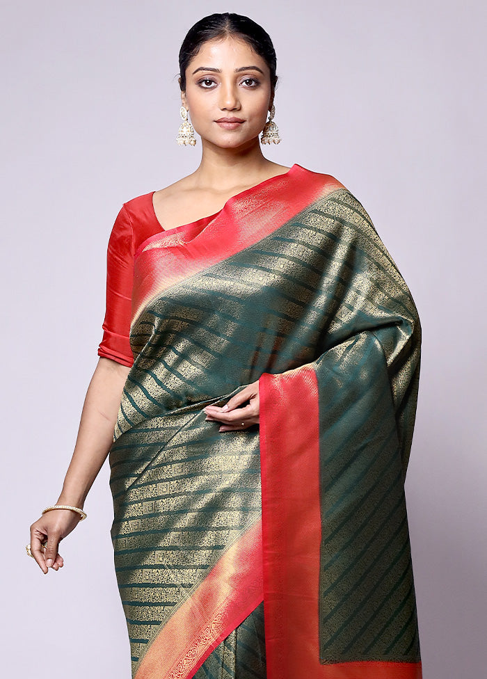 Green Dupion Silk Saree With Blouse Piece Outlet Pices