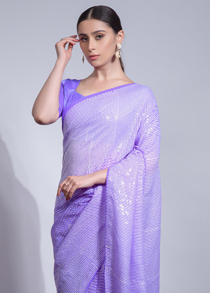 Violet Georgette Saree With Blouse Piece Visit New Cheap Pice