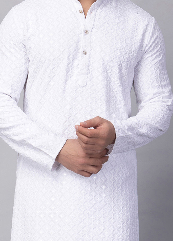 White Viscose Embroidered Knee Length Kurta Outlet Best Seller