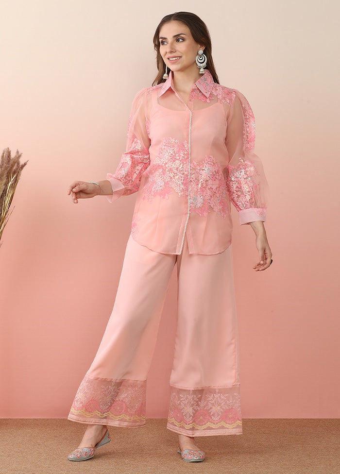 3 Pc Pink Readymade Polyester Tunic Set Clearance Online