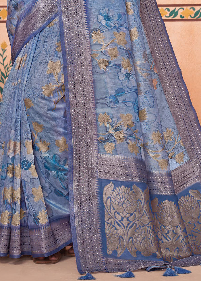 Sky Blue Spun Silk Saree With Blouse Piece Shipping Discount Authentic