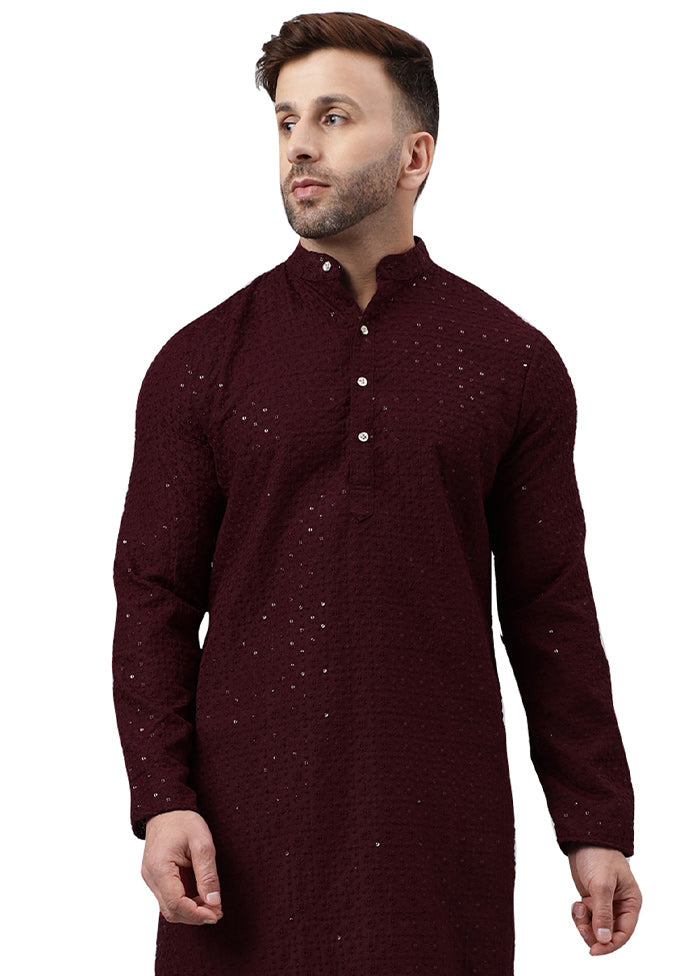 Maroon Silk Embroidered Kurta Big Discount Online