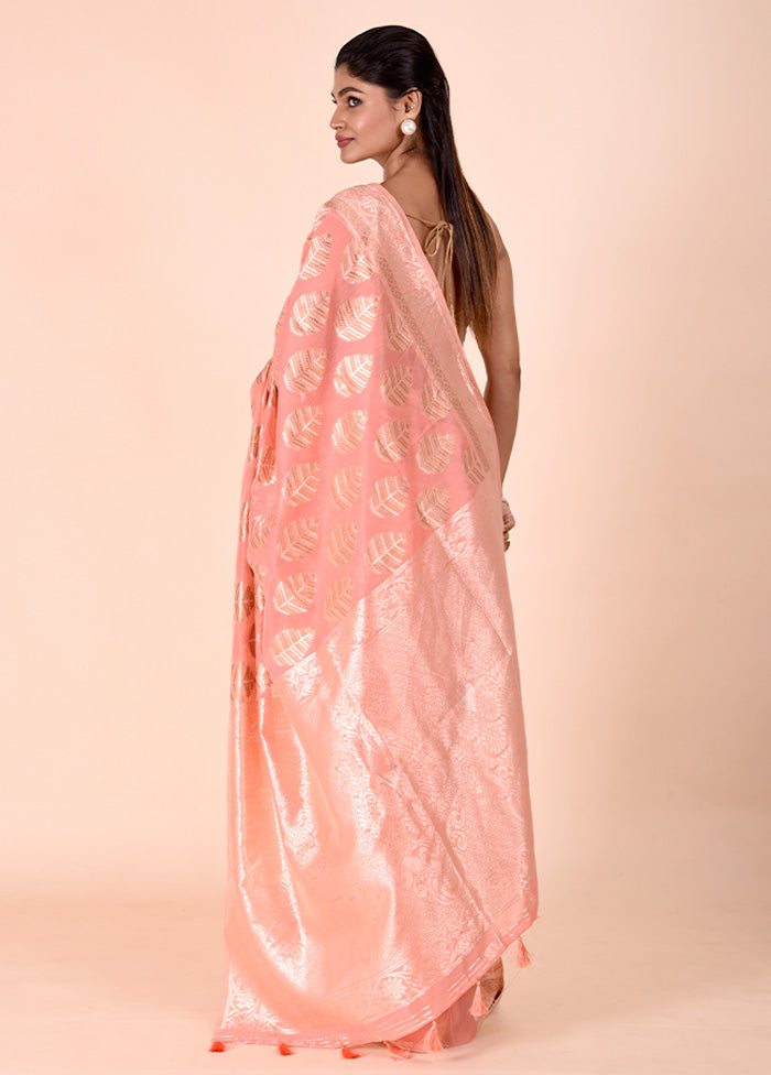 Peach Kora Silk Saree With Blouse Piece Clearance Exclusive